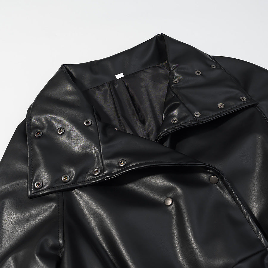 Damen Wasserabweisende Parka‑Jacke aus Kunstleder mit hohem Stehkragen und Tunnelzugtaillierung Echo Archiv