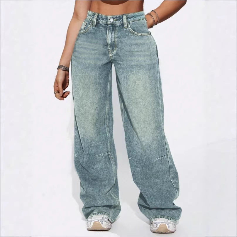 Damen High-Waist Weite Vintage-Denim Baggy-Jeans mit entspanntem Schlag Echo Archiv