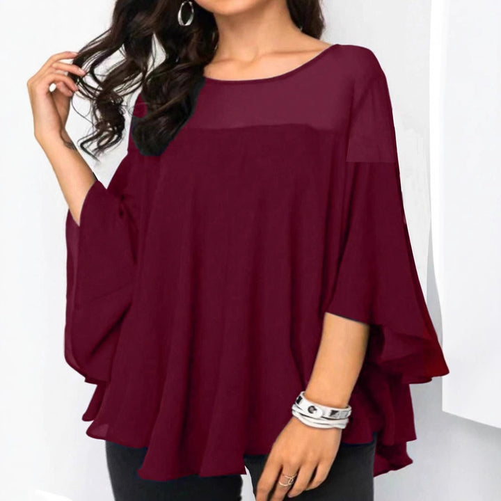 Damen Weites Chiffon-Tunika-Top mit transparentem Einsatz und Flügelärmeln Echo Archiv