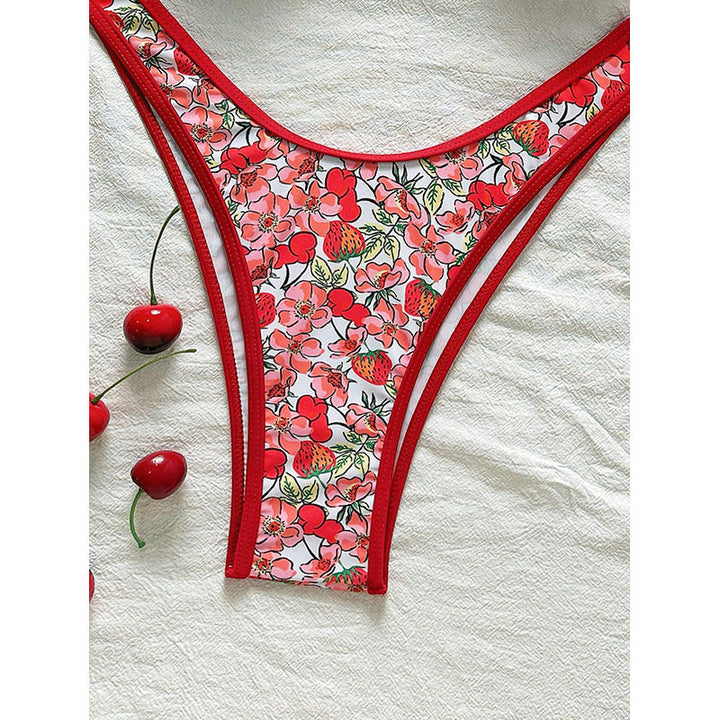 Damen Blumenmuster Bikini-Set mit elegantem Bustier-Oberteil und niedrigem Slip Echo Archiv