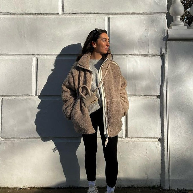 Damen Teddy-Fleecejacke mit Stehkragen Echoarchiv