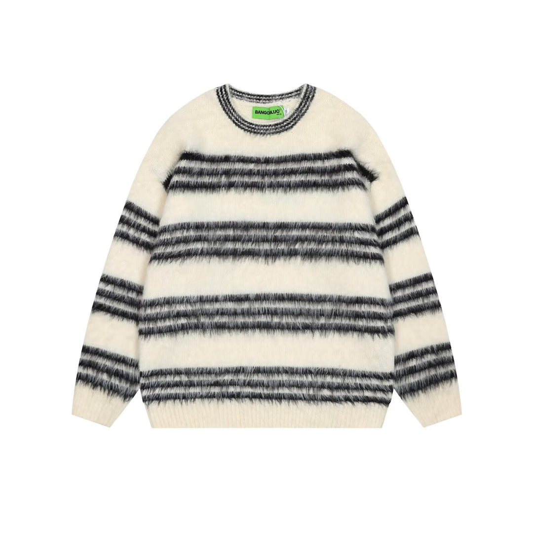 Damen Gemütlicher, gestreifter Grobstrickpullover Echoarchiv