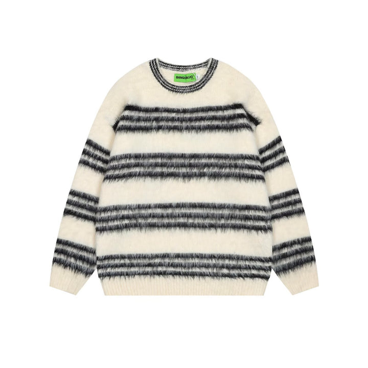 Damen Gemütlicher, gestreifter Grobstrickpullover Echoarchiv