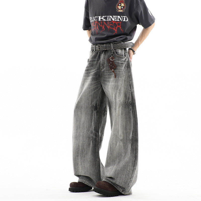 Herren Ultraweite Baggy-Jeans mit tiefem Schritt und strukturierter Faltenoptik Echoarchiv