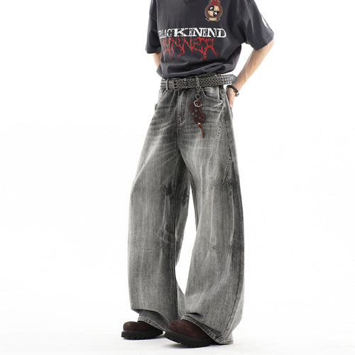 Herren Ultraweite Baggy-Jeans mit tiefem Schritt und strukturierter Faltenoptik Echoarchiv