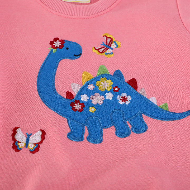 Mädchen Sweatshirt mit buntem Dinosaurier- und Blumenapplikationen Echo Archiv