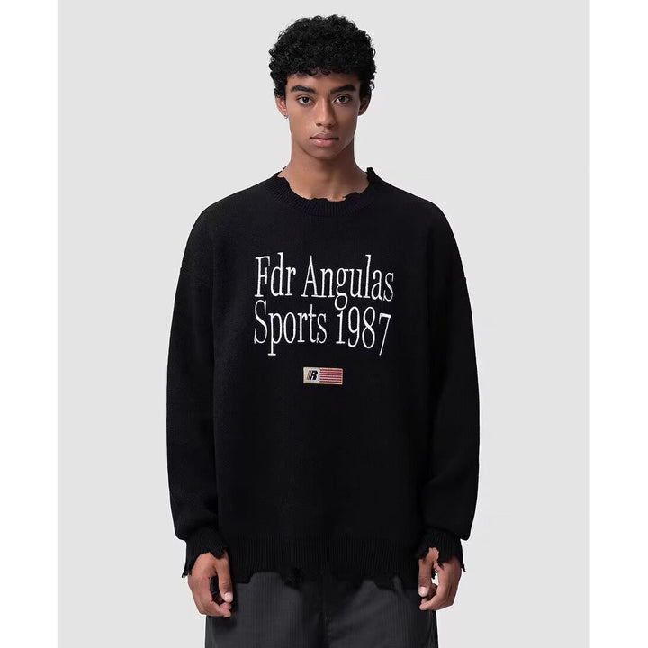 Herren Grobstrickpullover mit einzigartigem Grafikdesign Echoarchiv