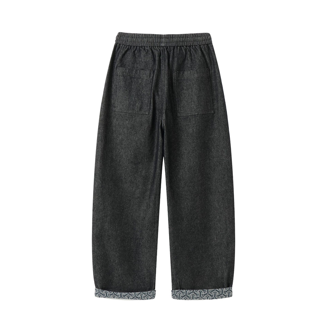 Damen Culotte-Jeans mit elastischem Tunnelzugbund und gemustertem Umschlag Echoarchiv