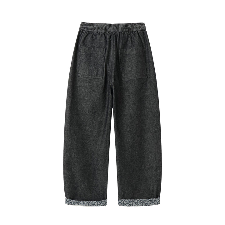 Damen Culotte-Jeans mit elastischem Tunnelzugbund und gemustertem Umschlag Echoarchiv