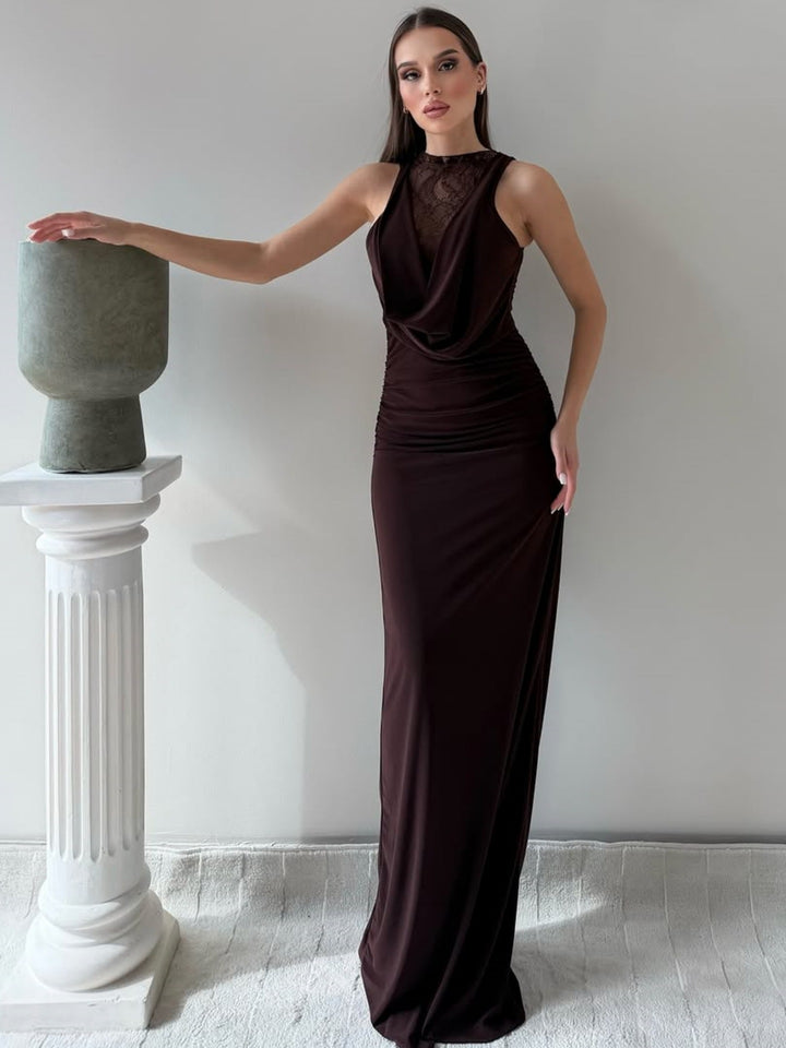 Damen Elegantes Maxikleid mit elegantem Neckholder-Design und raffinierter Spitzenlage Echo Archiv