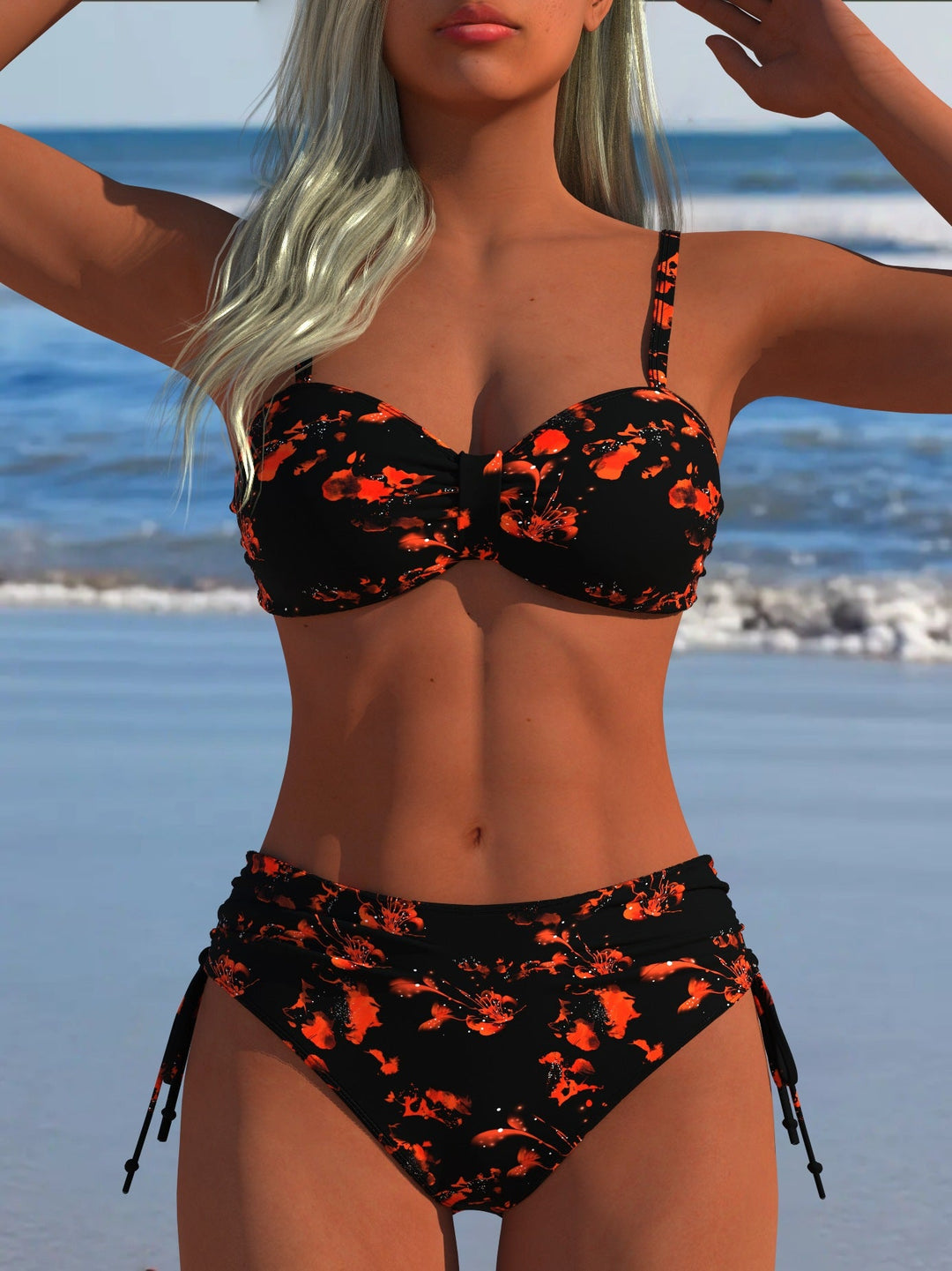 Damen Bikini-Set mit stilvollem Karomuster und goldfarbenen Akzenten Echoarchiv