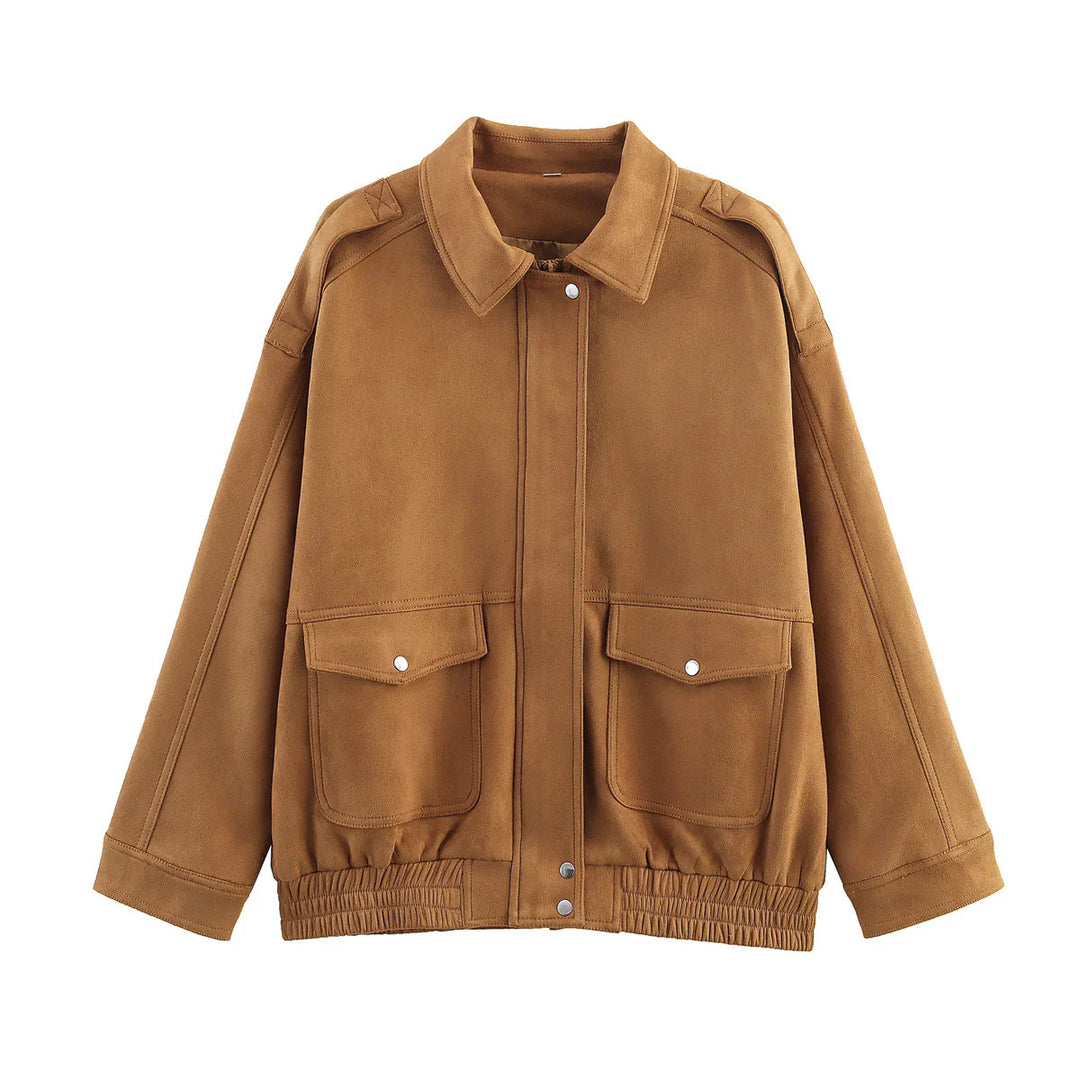 Damen nan kastige Veloursjacke mit Druckknopfleiste, aufgesetzten Klappentaschen und elastischem Saum Echo Archiv