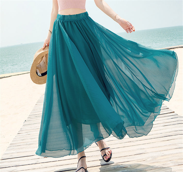 Damen nan fließender Maxirock aus Chiffon mit elastischem Bund und mehrlagigem Volant Echo Archiv