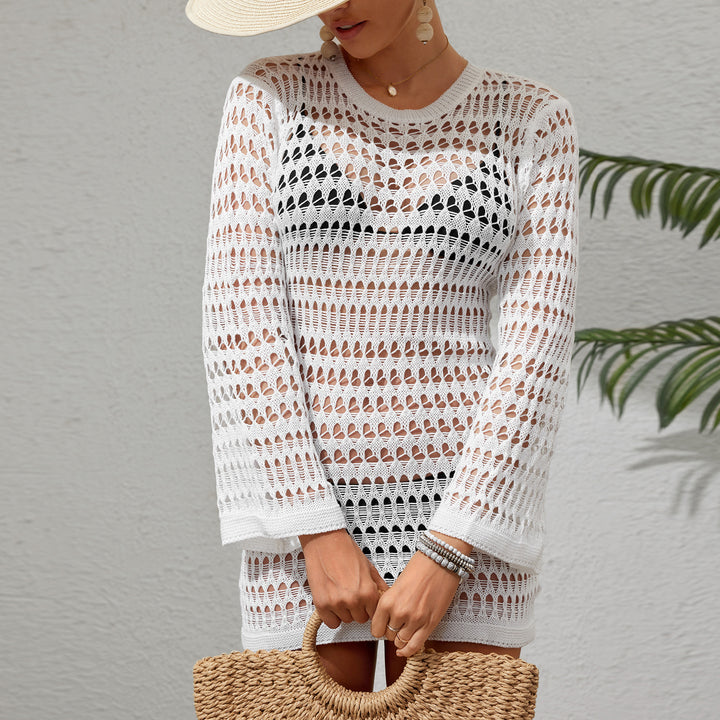 Damen elegantes Netzkleid mit langen Ärmeln und Strickstruktur Echo Archiv