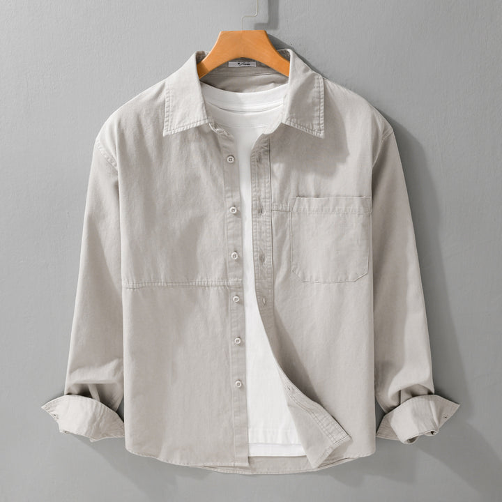 Herren Leichtes Hemdjacken-Overshirt aus gewaschenem Baumwoll-Twill mit Brusttasche Echoarchiv