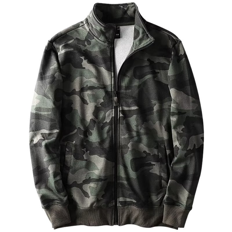 Herren Camouflage Baumwoll‑Fleece‑Zipjacke mit Stehkragen und Rippbündchen Echoarchiv