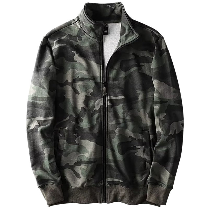 Herren Camouflage Baumwoll‑Fleece‑Zipjacke mit Stehkragen und Rippbündchen Echoarchiv