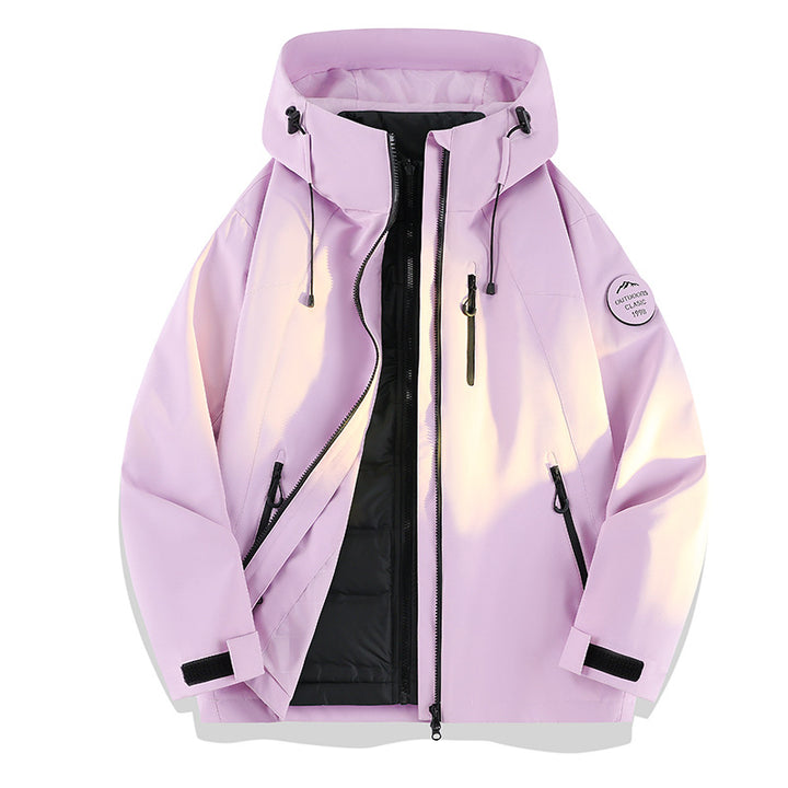 Damen Leichte wasserdichte Kapuzenjacke mit Teddy‑Charm und verdeckten Reißverschlusstaschen Echoarchiv