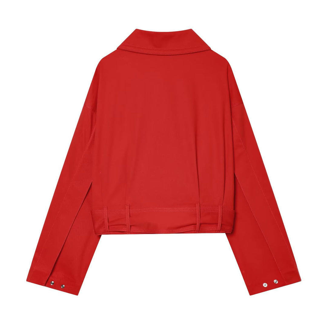 Damen Cropped‑Trenchjacke mit Tunnelzug, Knotenbindegürtel und markantem Stehkragen Echo Archiv