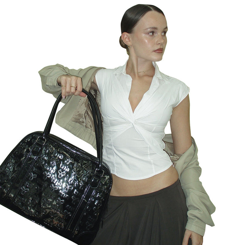 Damen elegante Kurzarmbluse mit knotenförmigem Design Echo Archiv