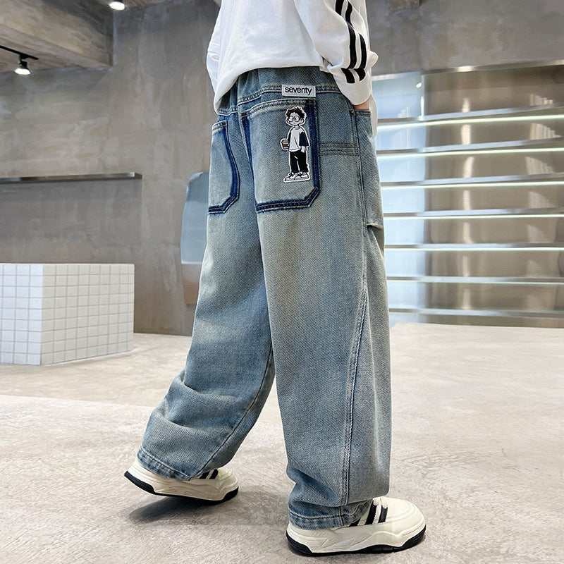 Damen weite Denim-Hose mit einzigartiger Stickerei Echo Archiv