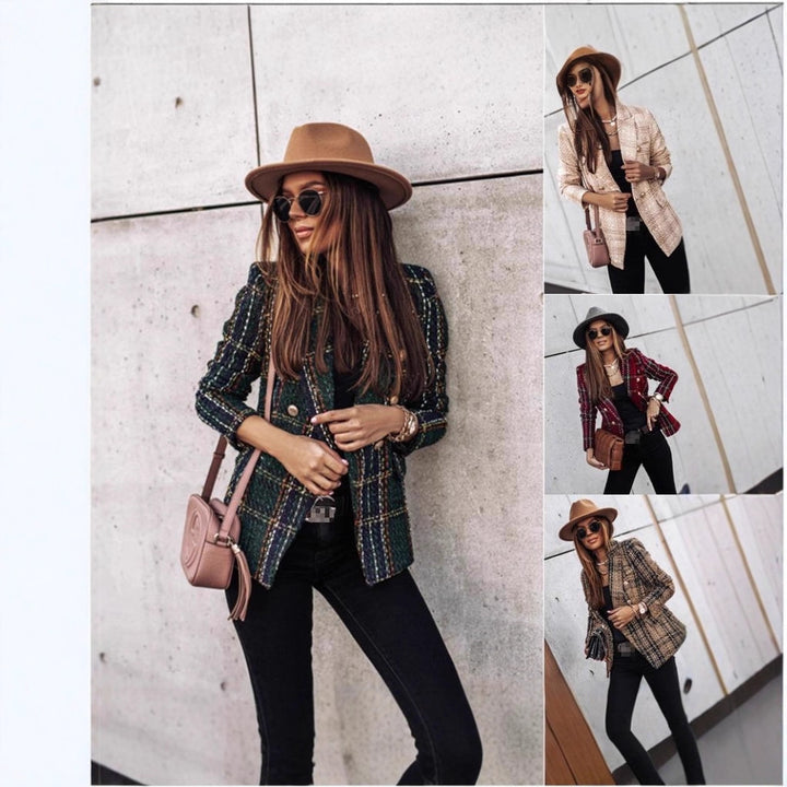 Damen nan eleganter Tweed-Blazer mit Doppelknopf, strukturierter Webung und aufgesetzten Taschen Echo Archiv
