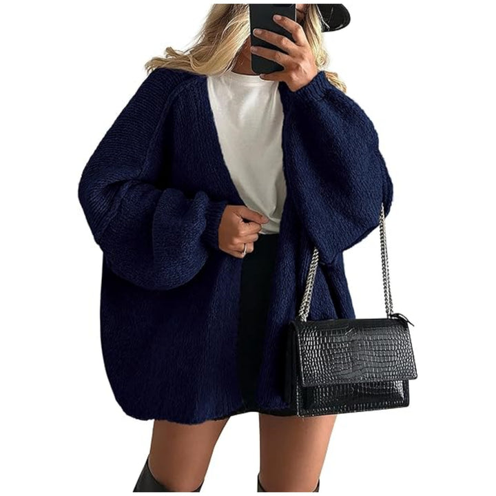 Damen Oversize Strickcardigan mit Ballonärmeln und offener Front Echoarchiv