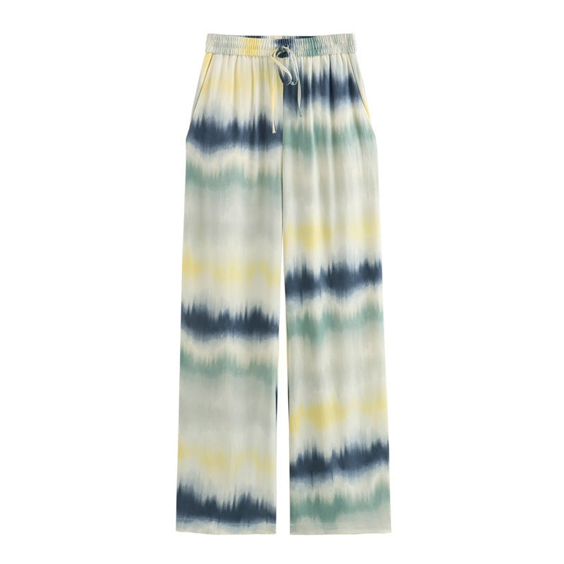 Damen Leichte Palazzo-Hose im Batik-Look mit elastischem Taillenbund, Tunnelzug und Eingrifftaschen Echo Archiv