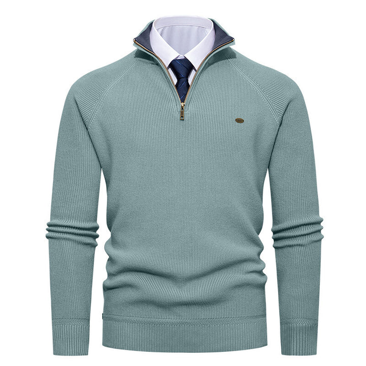 Herren eleganter Strickpullover mit Stehkragen und Reißverschluss Echoarchiv