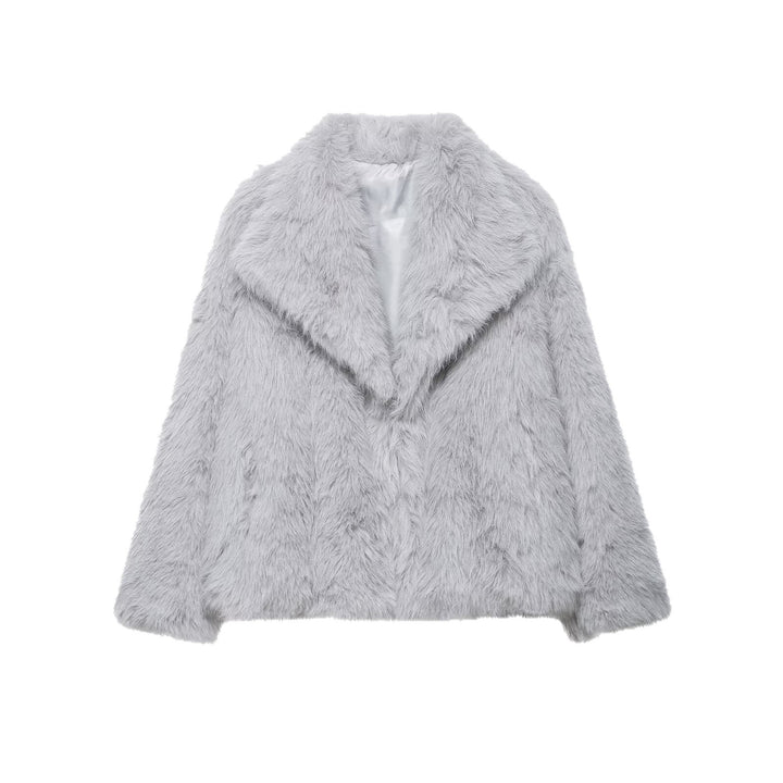 Damen Kurze Faux‑Fur Jacke mit Schalkragen und Boxy‑Schnitt Echoarchiv