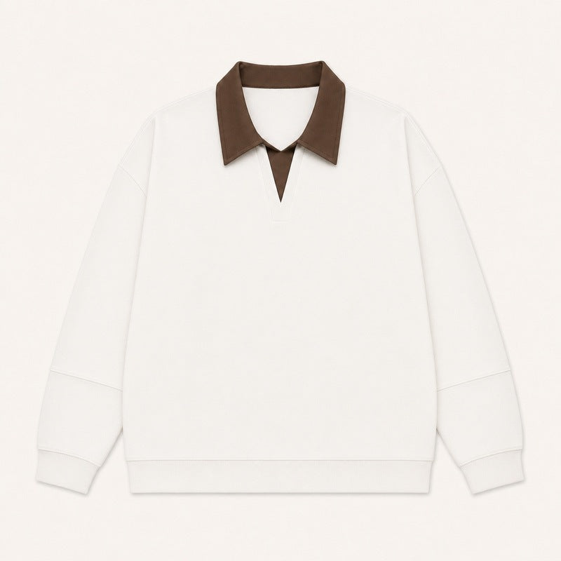 Damen Boxy-Polo-Sweatshirt mit kontrastiertem Spitzkragen Echoarchiv