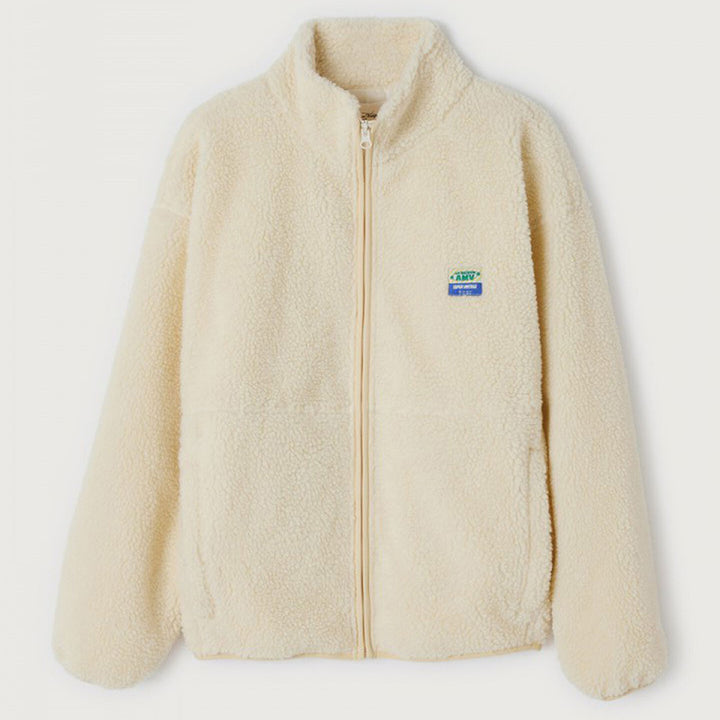 Damen Plüschjacke mit hohem Kragen und seitlichen Taschen – Célinea