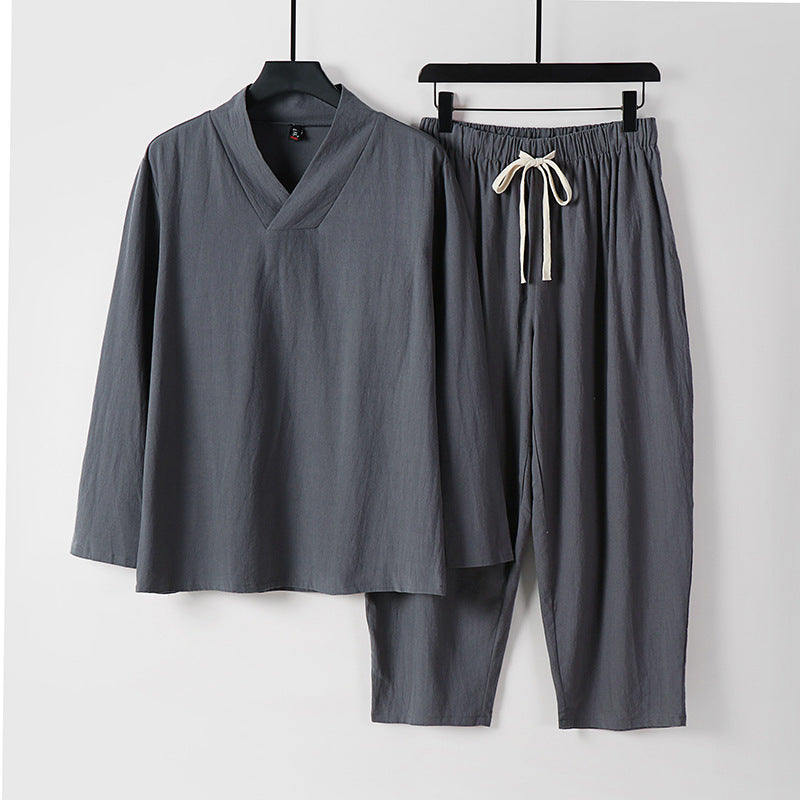 Herren Leichtes, weites Loungewear-Set mit V-Ausschnitt und Kordelbund Echoarchiv