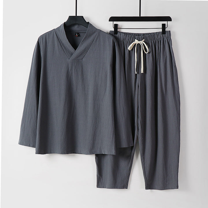 Herren Leichtes, weites Loungewear-Set mit V-Ausschnitt und Kordelbund Echoarchiv