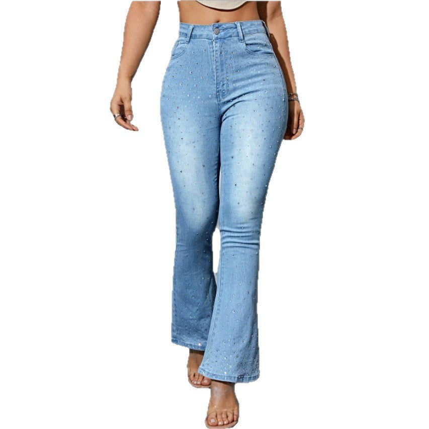 Damen Hochtaillierte Schlagjeans mit Perlenbesatz und sculptendem Stretchbund Echo Archiv