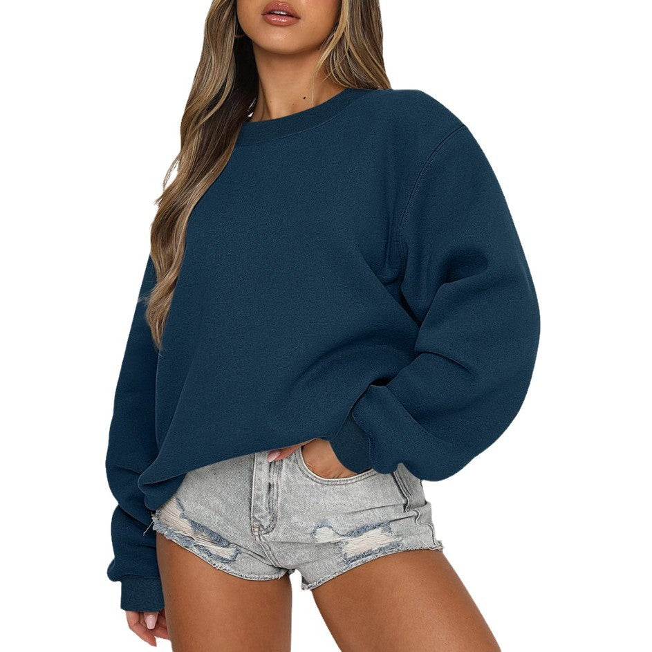 Damen oversized Rundhals-Sweatshirt aus Baumwollmix mit überschnittener Schulter, angerauter Innenseite und elastischen Bündchen – Avérine