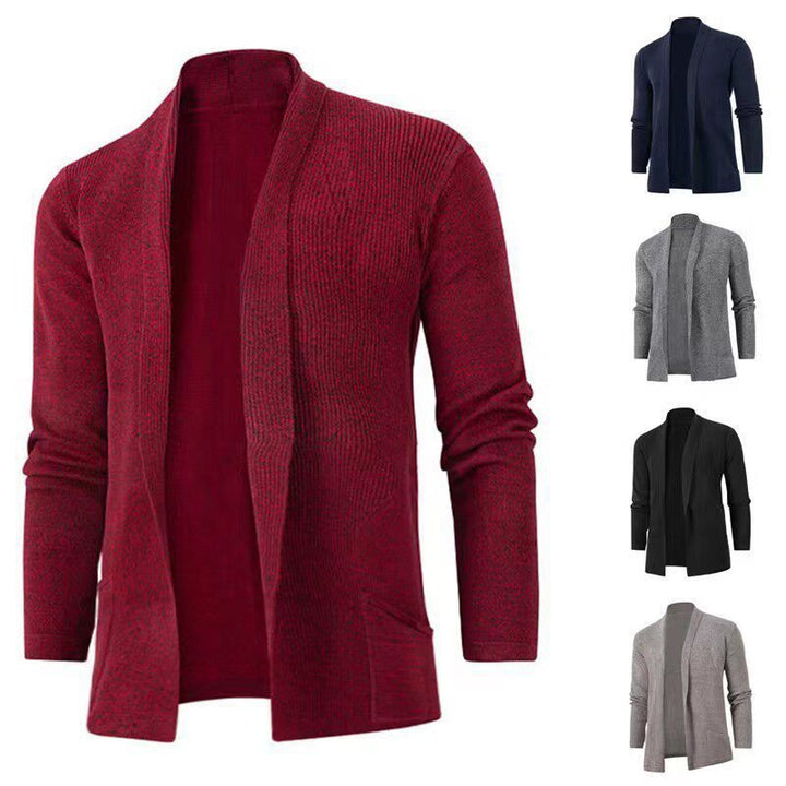 Herren lässige Strickjacke mit offenem Kragen und elegantem Rippdesign Echoarchiv