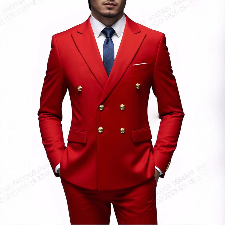 Herren nan doppelreihiger Slim-Fit Anzug mit goldenen Zierknöpfen und schmaler Businesshose Echo Archiv