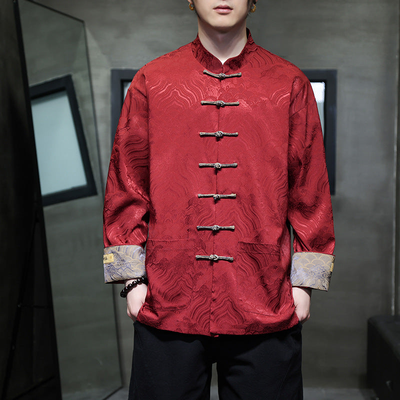 Herren nan traditionelle Tangjacke mit chinesischem Knotenverschluss und Brokatärmeln Echo Archiv