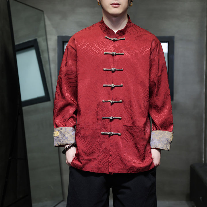 Herren nan traditionelle Tangjacke mit chinesischem Knotenverschluss und Brokatärmeln Echo Archiv