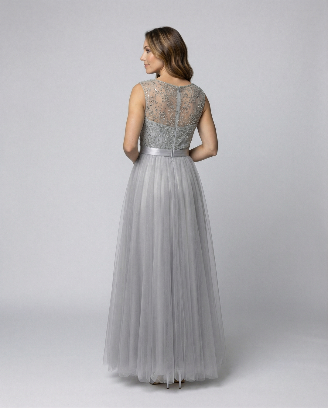 Echoarchiv | Herz-Ausschnitt Maxi Ombre Grau Kleid mit Schaufel-Bodice
