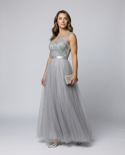 Echoarchiv | Herz-Ausschnitt Maxi Ombre Grau Kleid mit Schaufel-Bodice