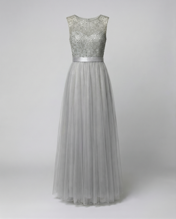 Echoarchiv | Herz-Ausschnitt Maxi Ombre Grau Kleid mit Schaufel-Bodice
