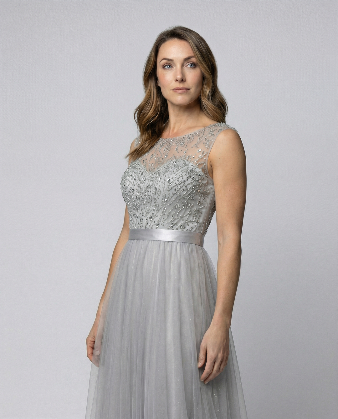 Echoarchiv | Herz-Ausschnitt Maxi Ombre Grau Kleid mit Schaufel-Bodice