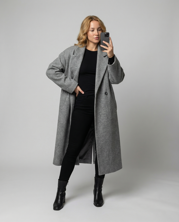 Damen Eleganter Oversized Wollmantel mit Taschen & Komfort | Echoarchiv