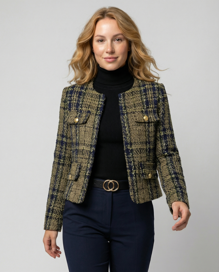 Damen Tweed-Blazerjacke mit goldenen Knöpfen Echoarchiv