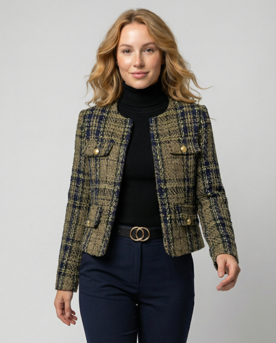Damen Tweed-Blazerjacke mit goldenen Knöpfen Echoarchiv