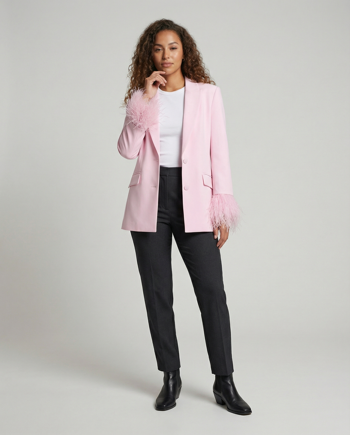 Damen eleganter Blazer mit auffälligen Federärmel Echoarchiv