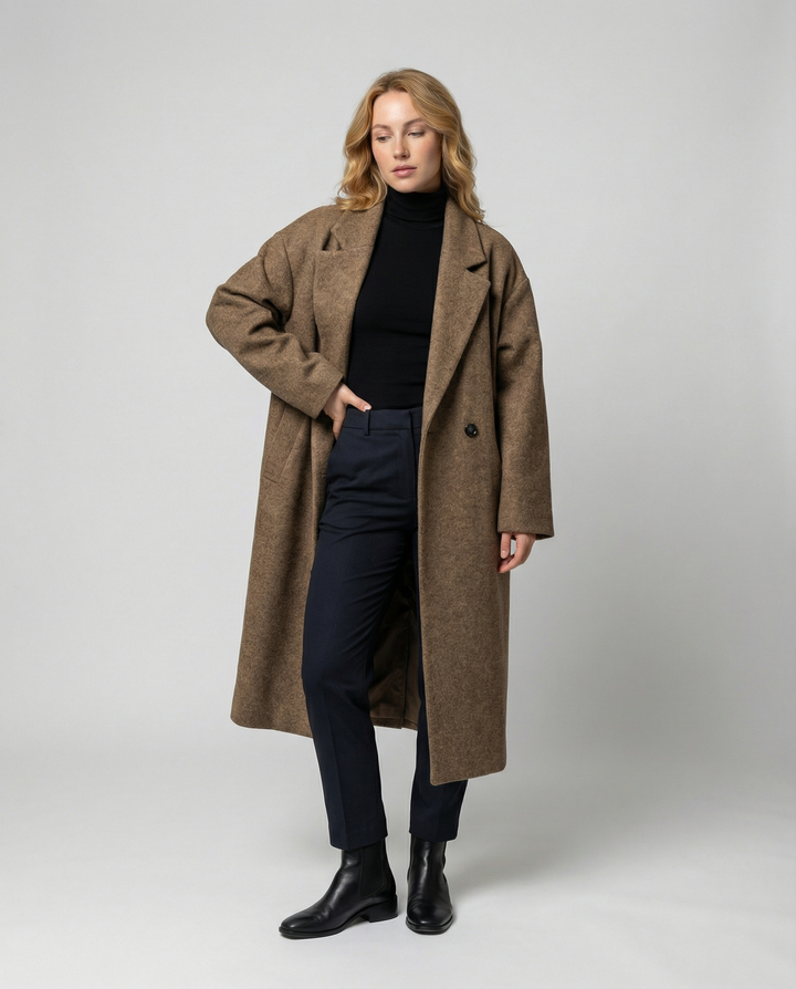 Damen Eleganter Oversized Wollmantel mit Taschen & Komfort | Echoarchiv