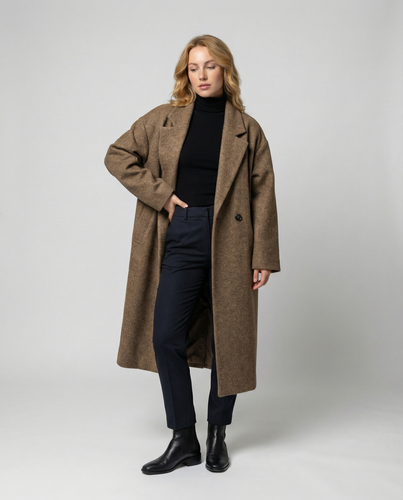 Damen Eleganter Oversized Wollmantel mit Taschen & Komfort | Echoarchiv